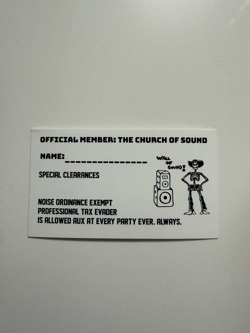 CHURCH OF SOUND OFFICIAL MEMBER CARD